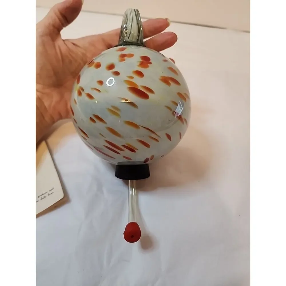 Hand Blown Parasol Recycled Glass Hummingbird Feeder Mini Droplet Aqua Swirl